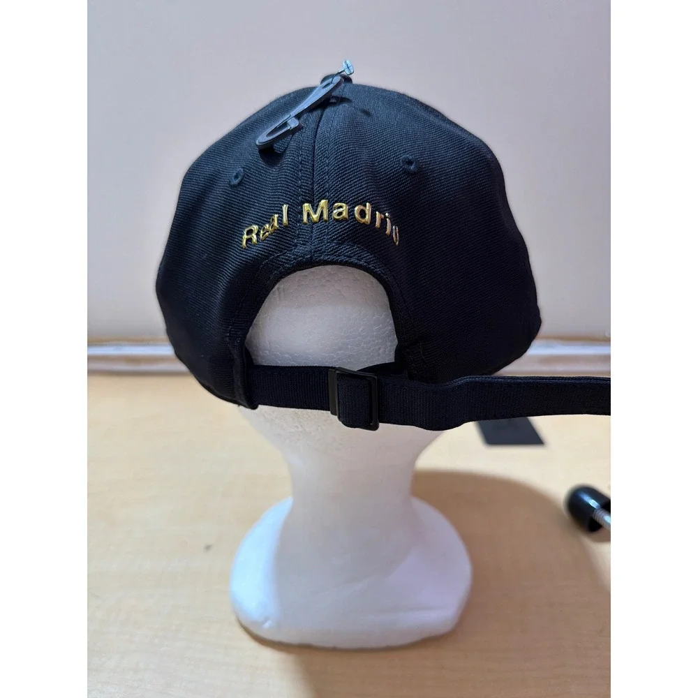 Real Madrid CF Black Gold Metallic Crest Adjustable Baseball Cap Hat Official